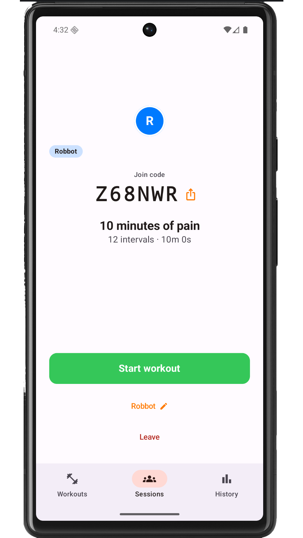 Suffer Club app screenshot — session lobby
