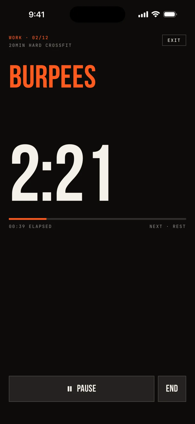 The SufferClub live interval timer counting down a round of burpees